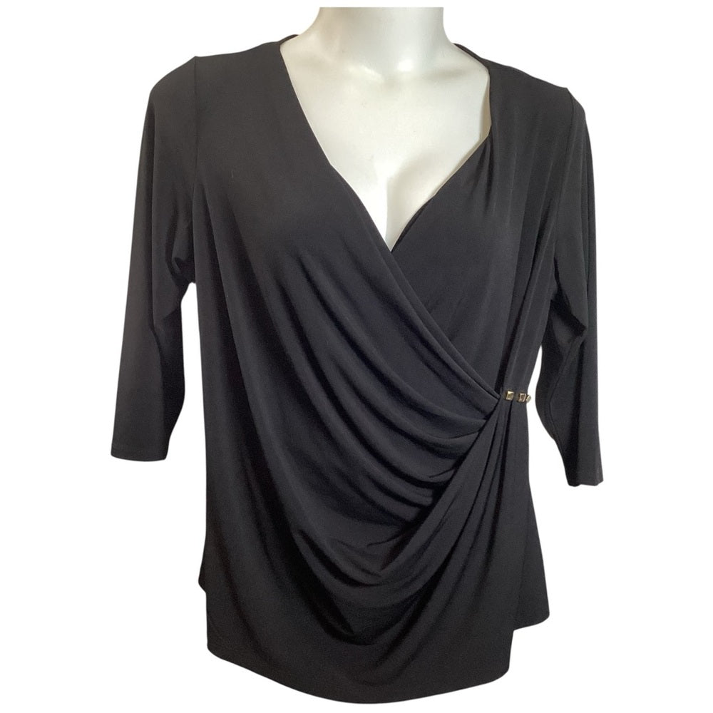 Premise Black Draped Blouse, Stretch, Plus Size 2X