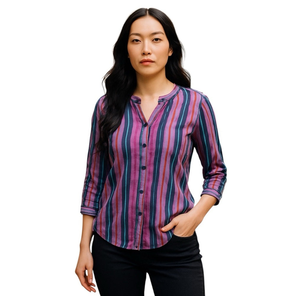 CJ Banks Purple and Blue Striped Button-Down Shirt, Plus Size 3X