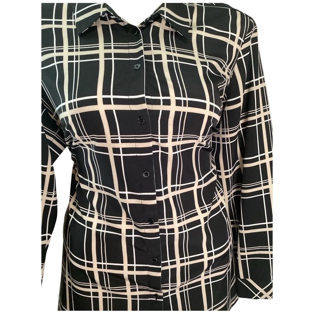 Susan Graver Black and White Checkered Button Down Shirt Size 2X