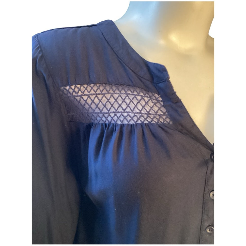 Lane Bryant Navy Blouse with Lace Accents