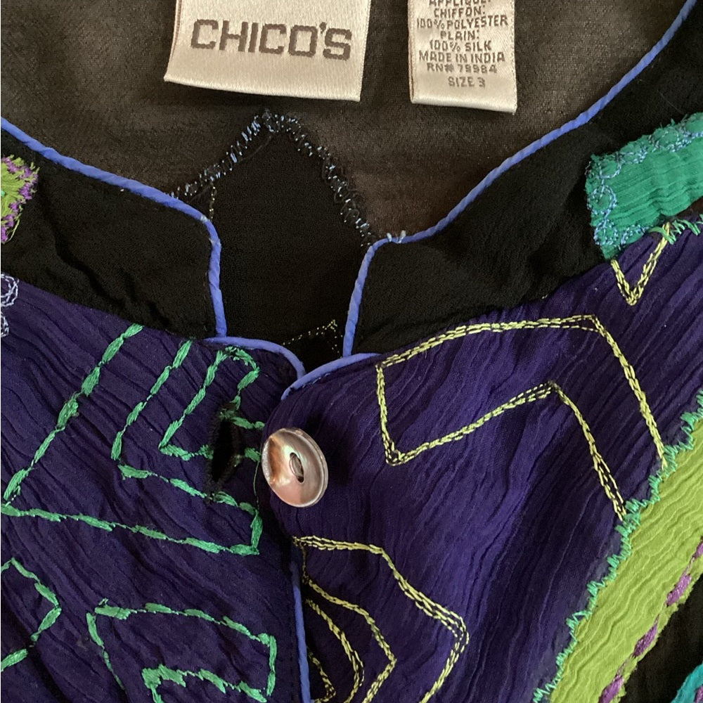 Chico's Artistic Green and Blue Button Down Shirt, Plus Size 16 (3)