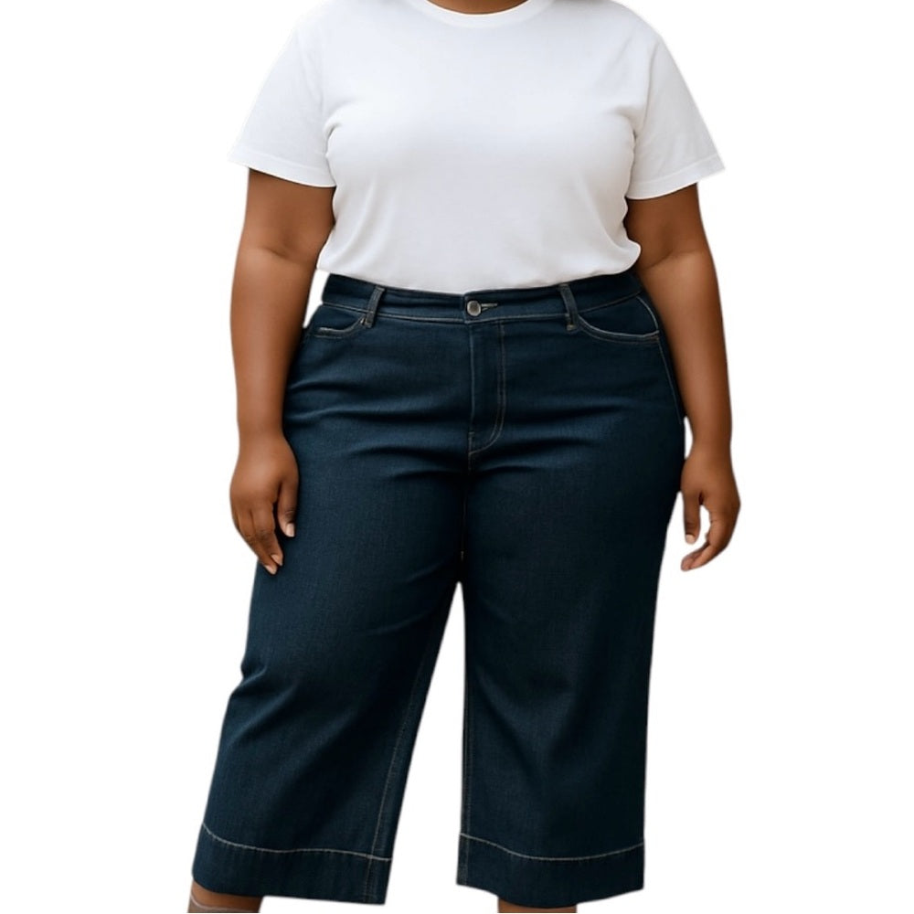 Venezia Navy Flare Jeans, Wide Leg, Stretch, Plus Size 28