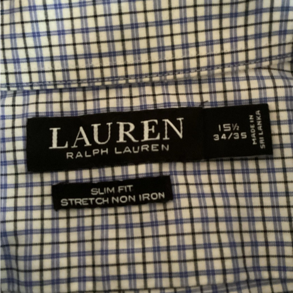 Ralph Lauren Men's Checkered Button-Down Shirt, 15.5 Neck 34/35, Slim Fit