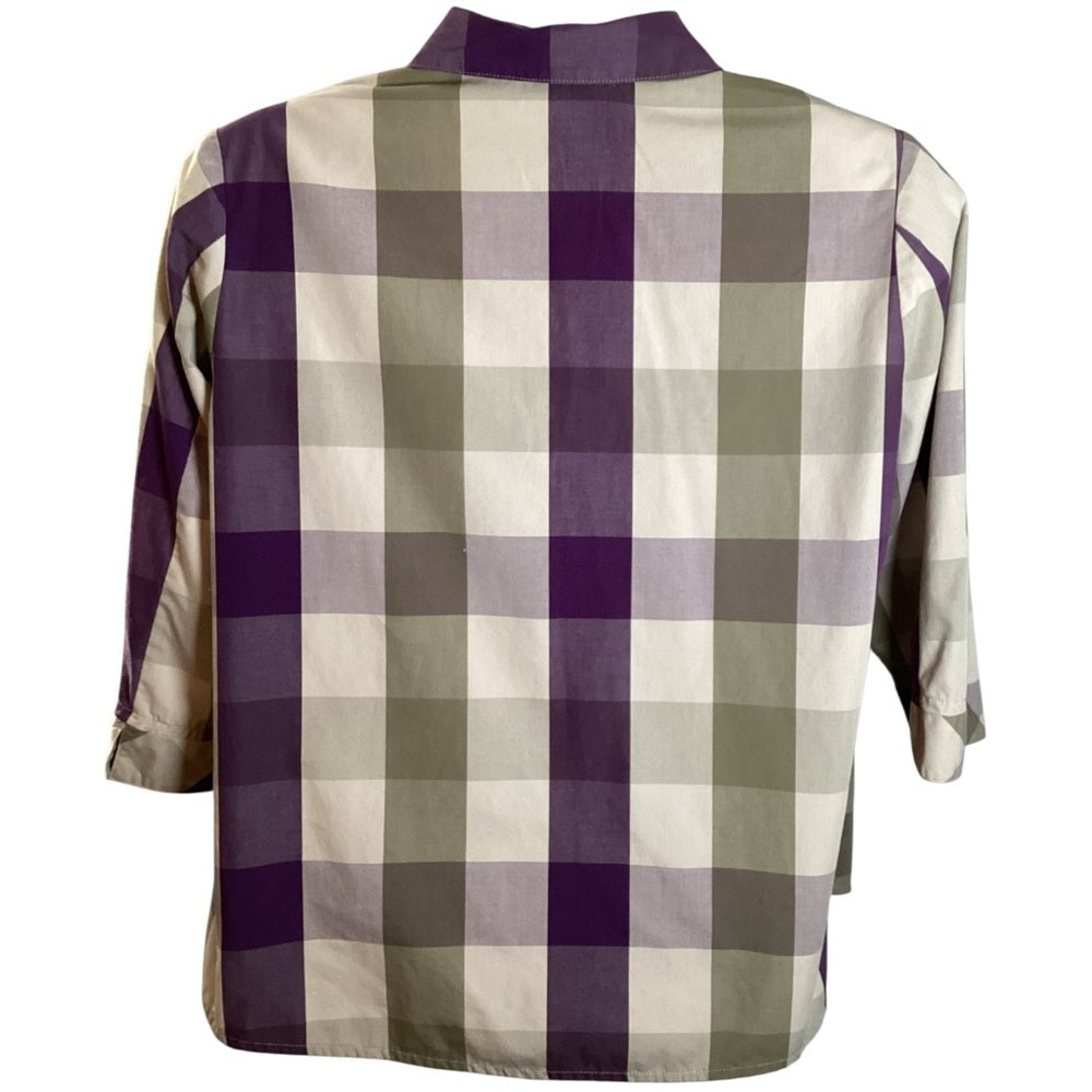 Kim Rogers Checkered Blouse in Purple and Tan, Plus Size 18 (2X)