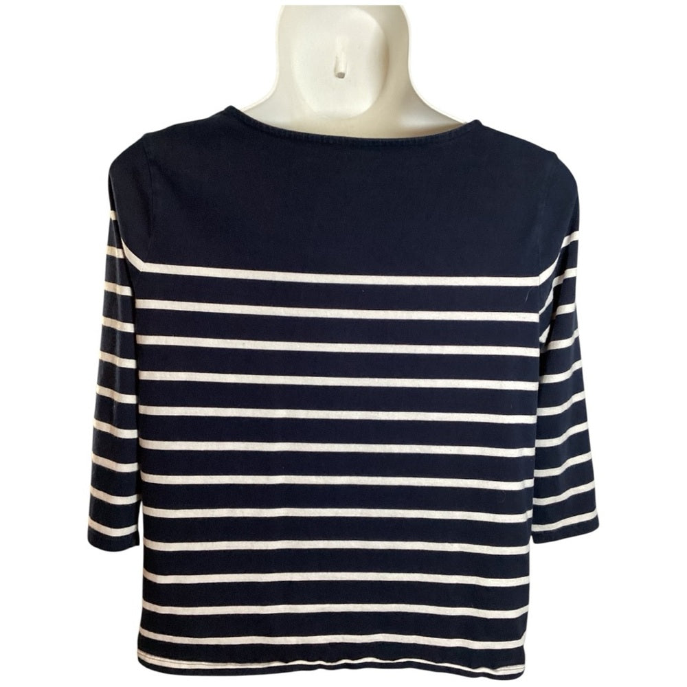 Talbots Navy Blouse with White Stripes and Dots, Plus Size 2X
