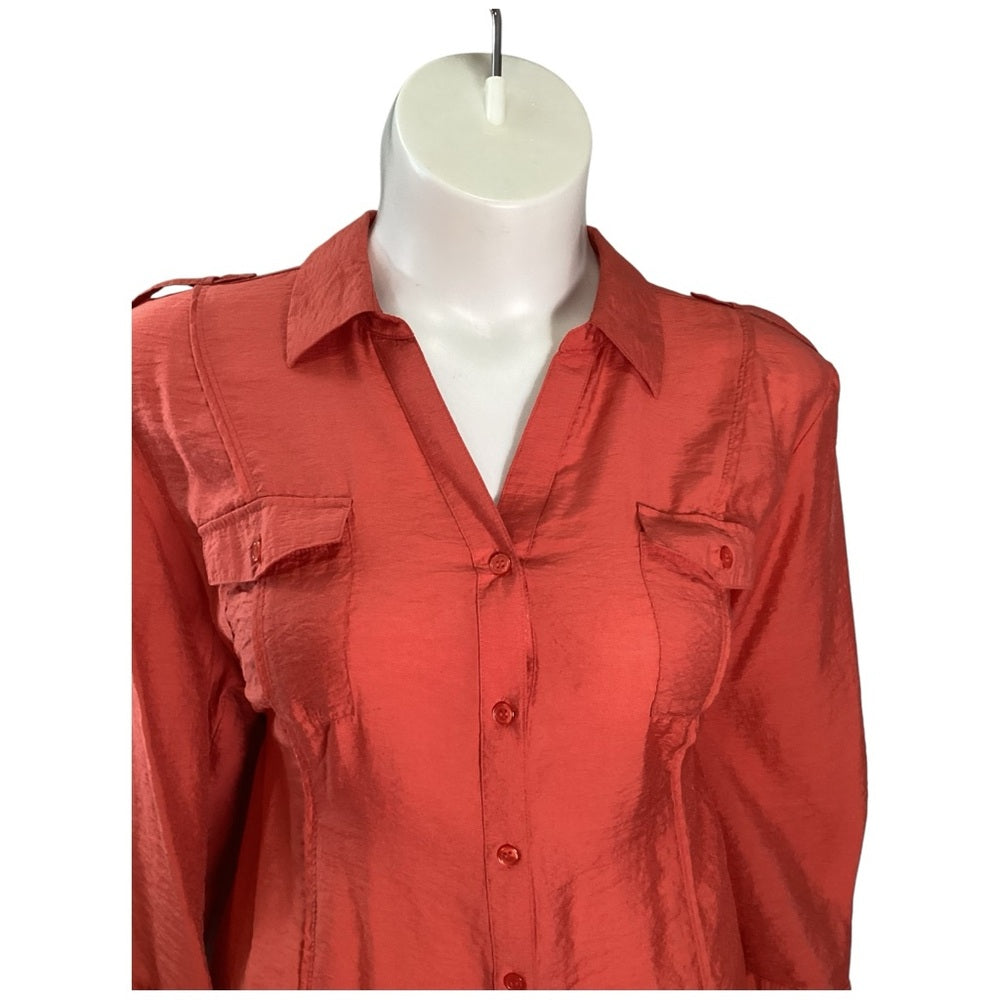 dressbarn Women's Bold Coral Button-Down Shirt Plus Size 3X