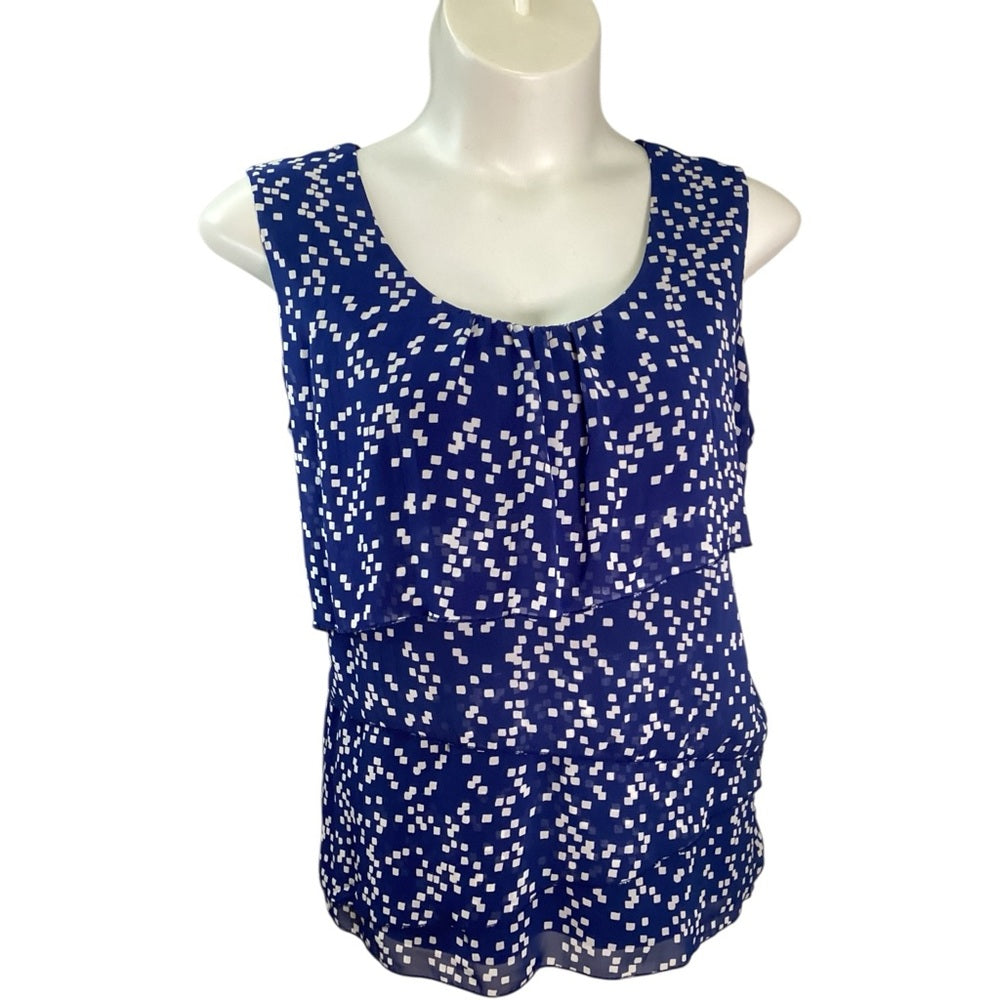 Jaclyn Smith Navy and White Patterned Ruffle Tank Top Size 2X