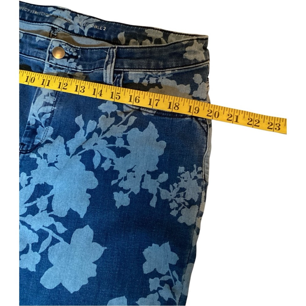 Chico's Blue Floral Denim Jeans, Stretch, Size 12 (2 Chico’s)