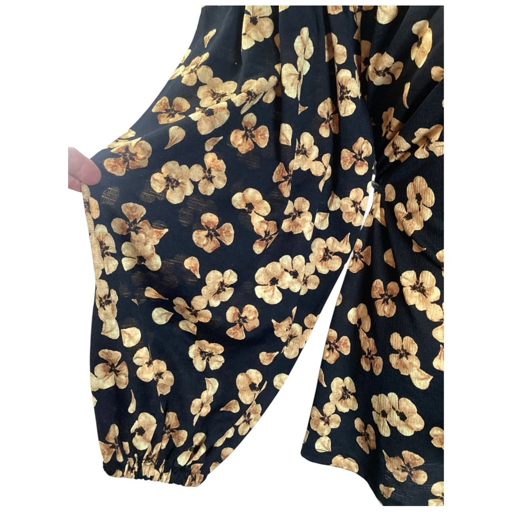 Ava & Viv Black and Brown Floral Top Size 3X