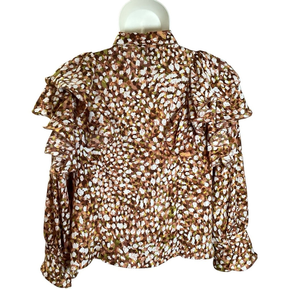 Ashley Stewart Floral Ruffle Blouse - Brown, Plus Size 16