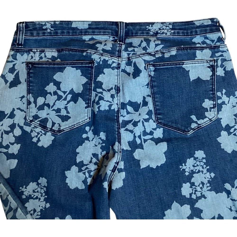 Chico's Blue Floral Denim Jeans, Stretch, Size 12 (2 Chico’s)
