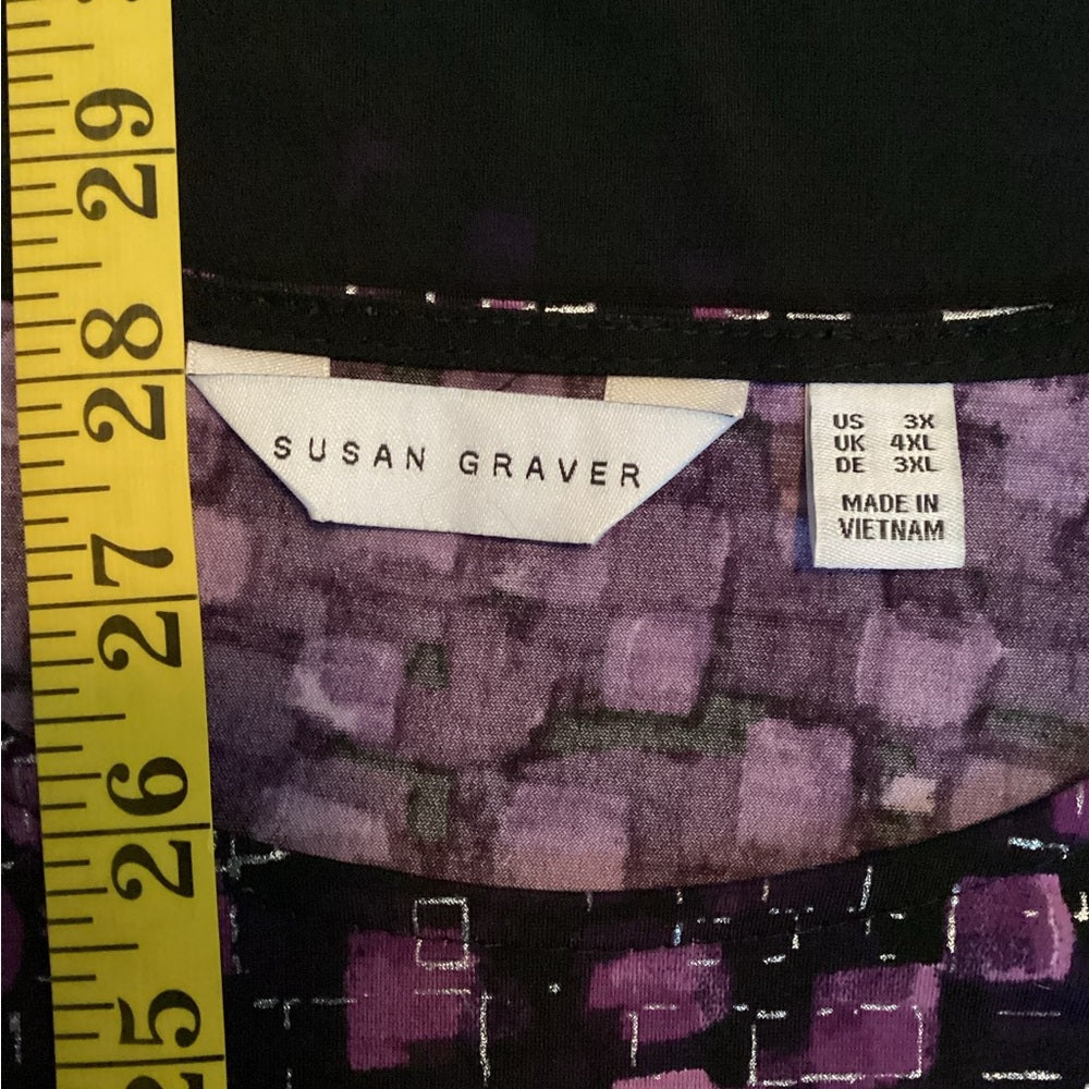 Susan Graver Purple and Black Blouse, Stretch, Plus Size 3X