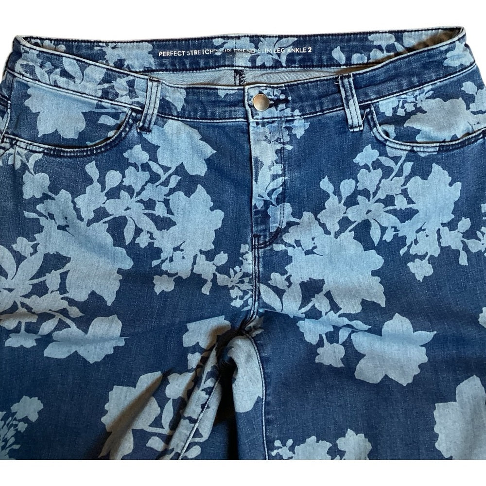 Chico's Blue Floral Denim Jeans, Stretch, Size 12 (2 Chico’s)