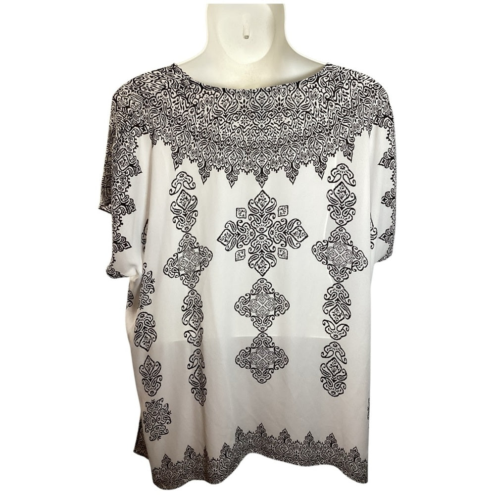 Catherines Elegant Black and White Patterned Blouse, Flawy, Plus Size 3X