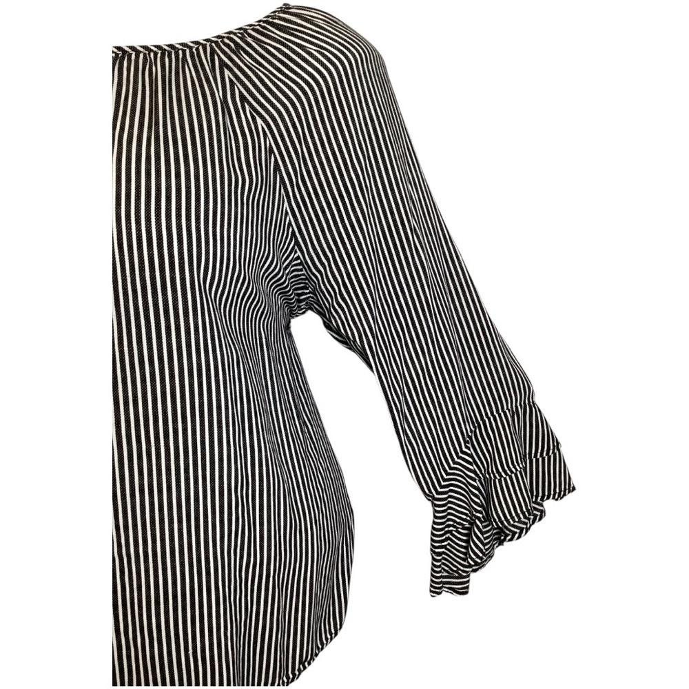 Fred David Black and White Striped Blouse, Plus Size 2X