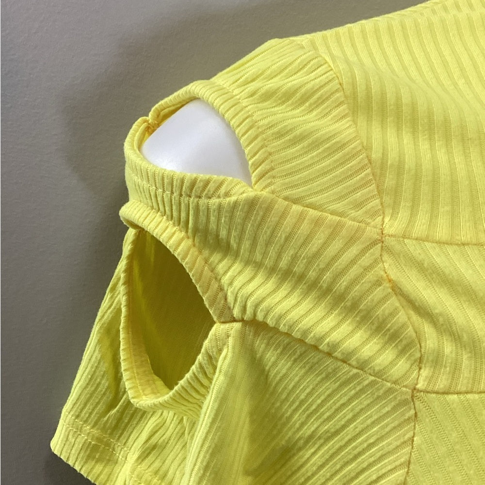 Plus Size, Vibrant Yellow Ruched Short Sleeve Tee with Cut-Outs, Size 2X