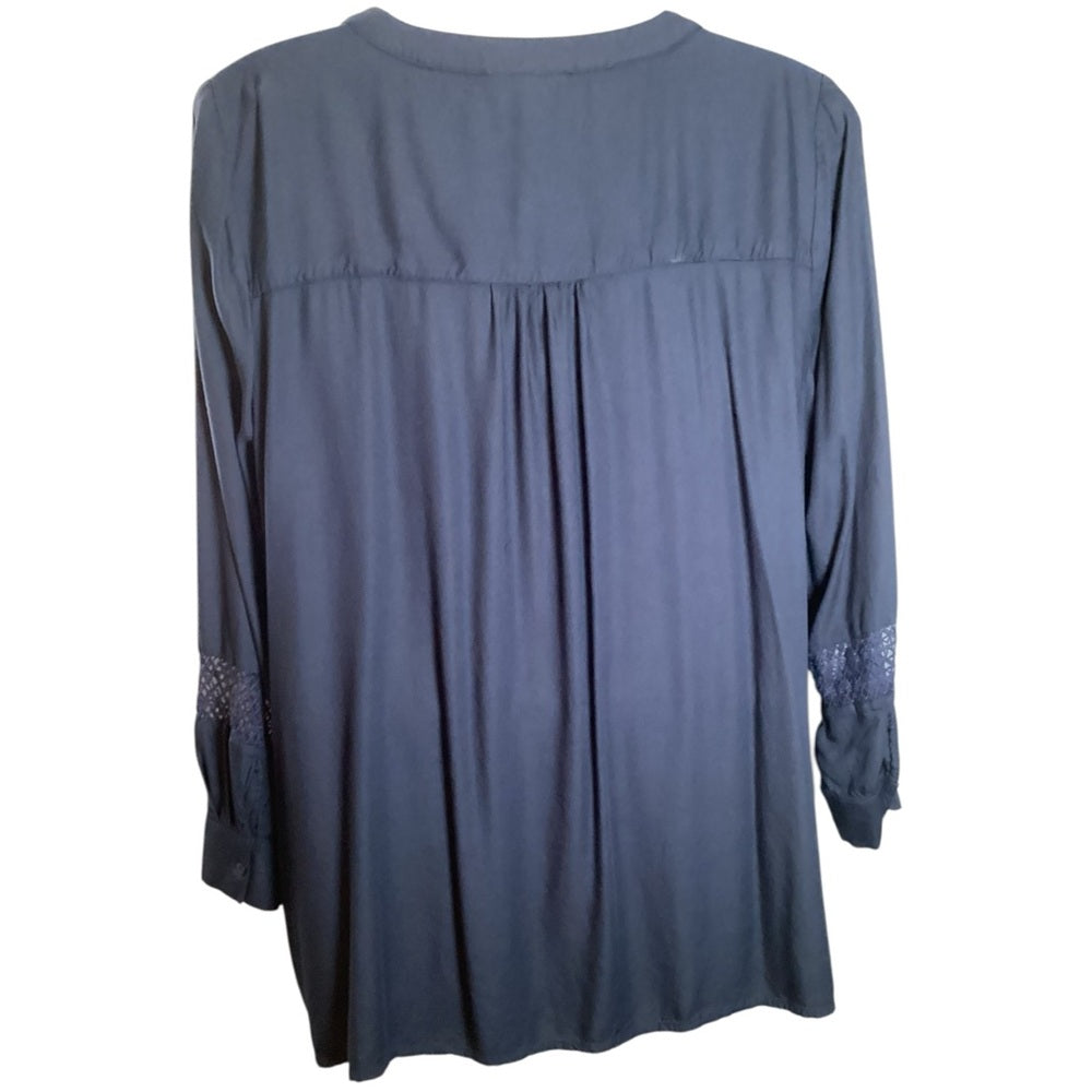 Lane Bryant Navy Blouse with Lace Accents