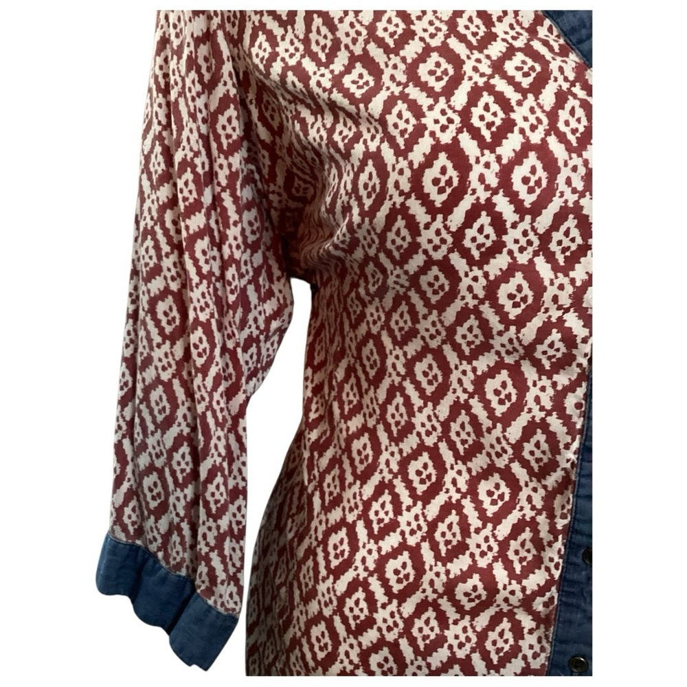 Kim Rogers Burgundy and Navy Geometric Blouse, Plus Size 2X