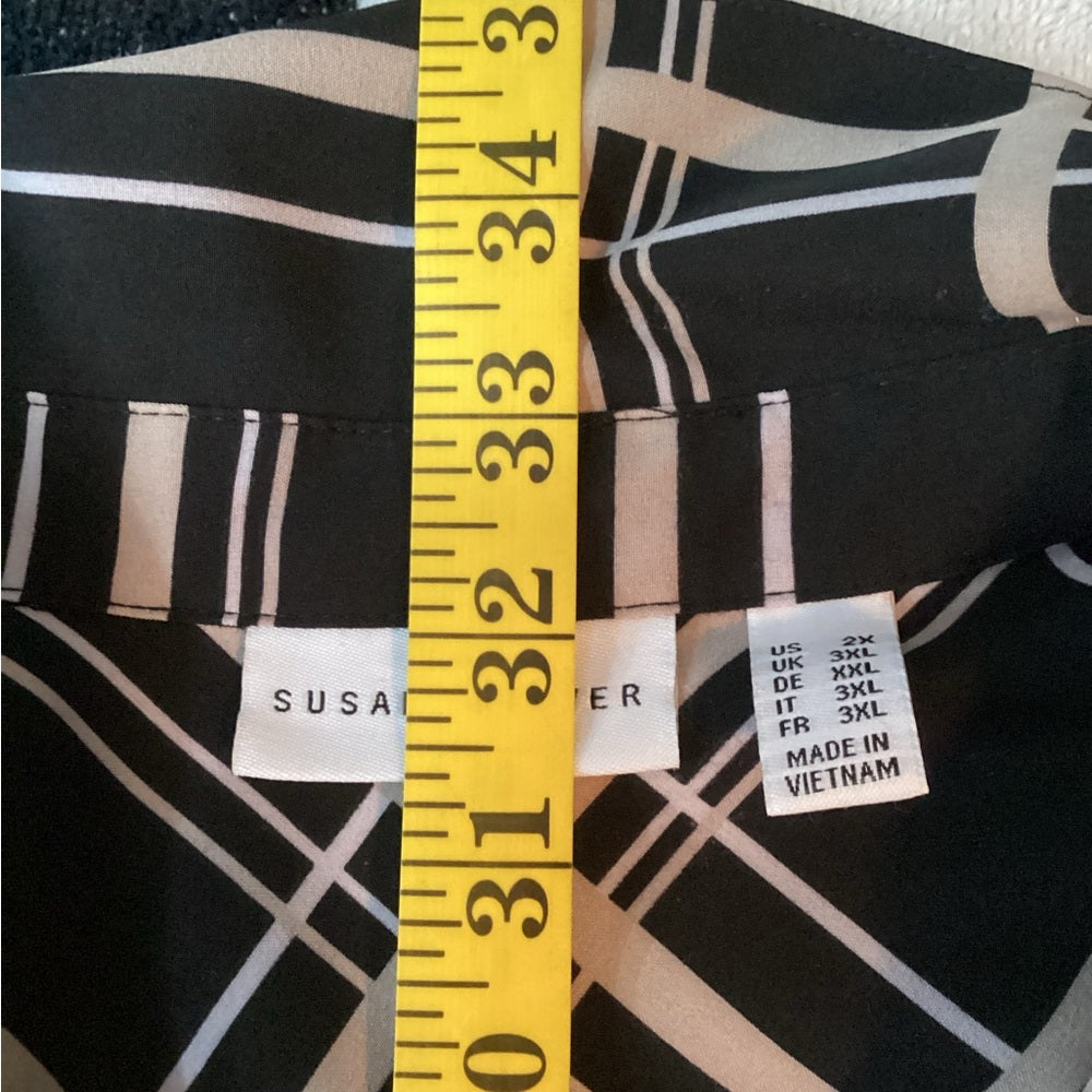 Susan Graver Black and White Checkered Button Down Shirt Size 2X