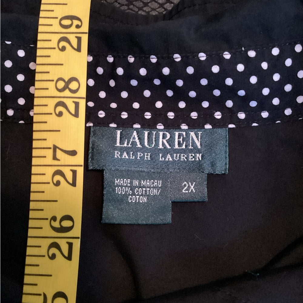 Ralph Lauren Black Button-Down Shirt with Polka Dot Accents, Plus Size 2X
