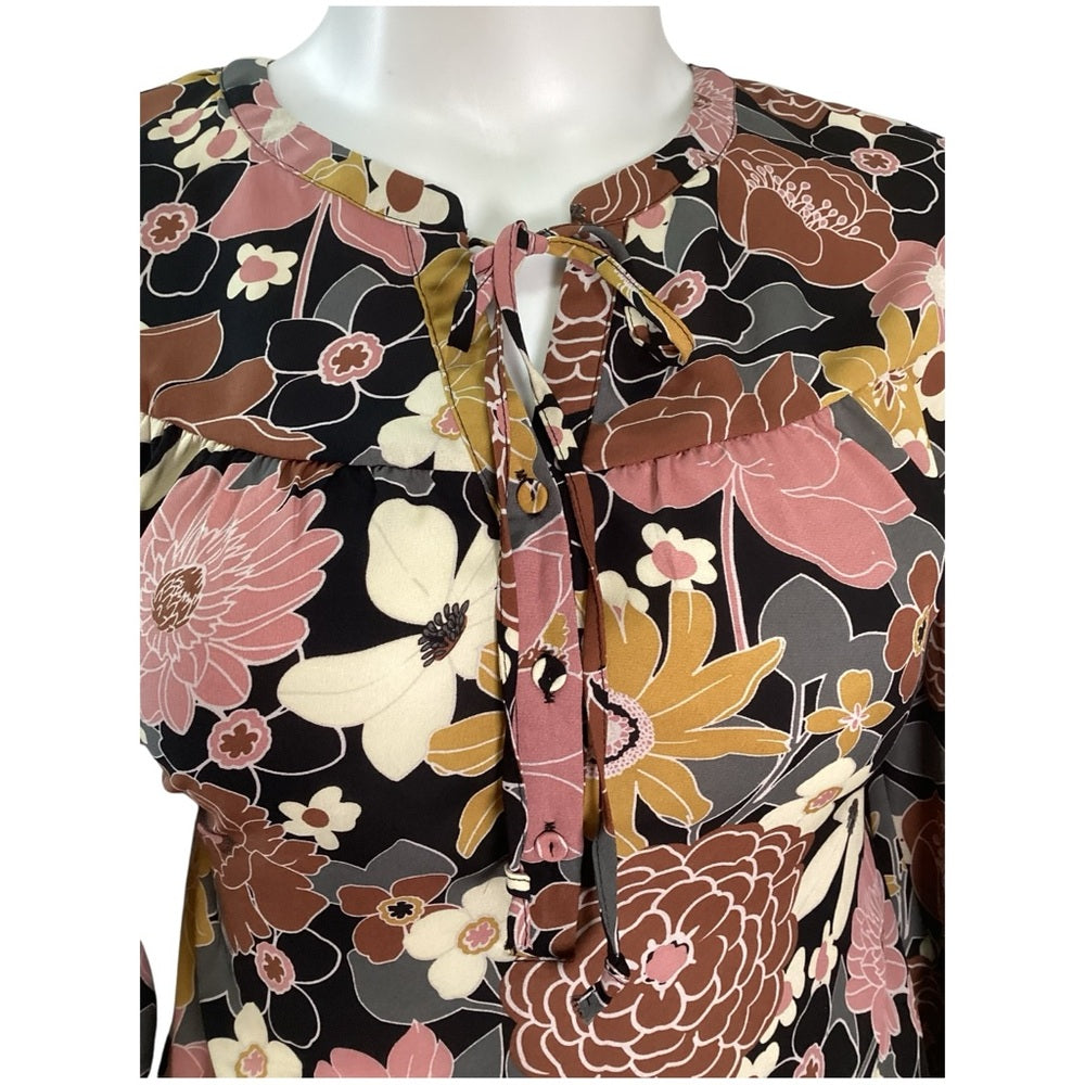 Elegant Floral Blouse - Pink, Brown, Yellow Plus Size 1X