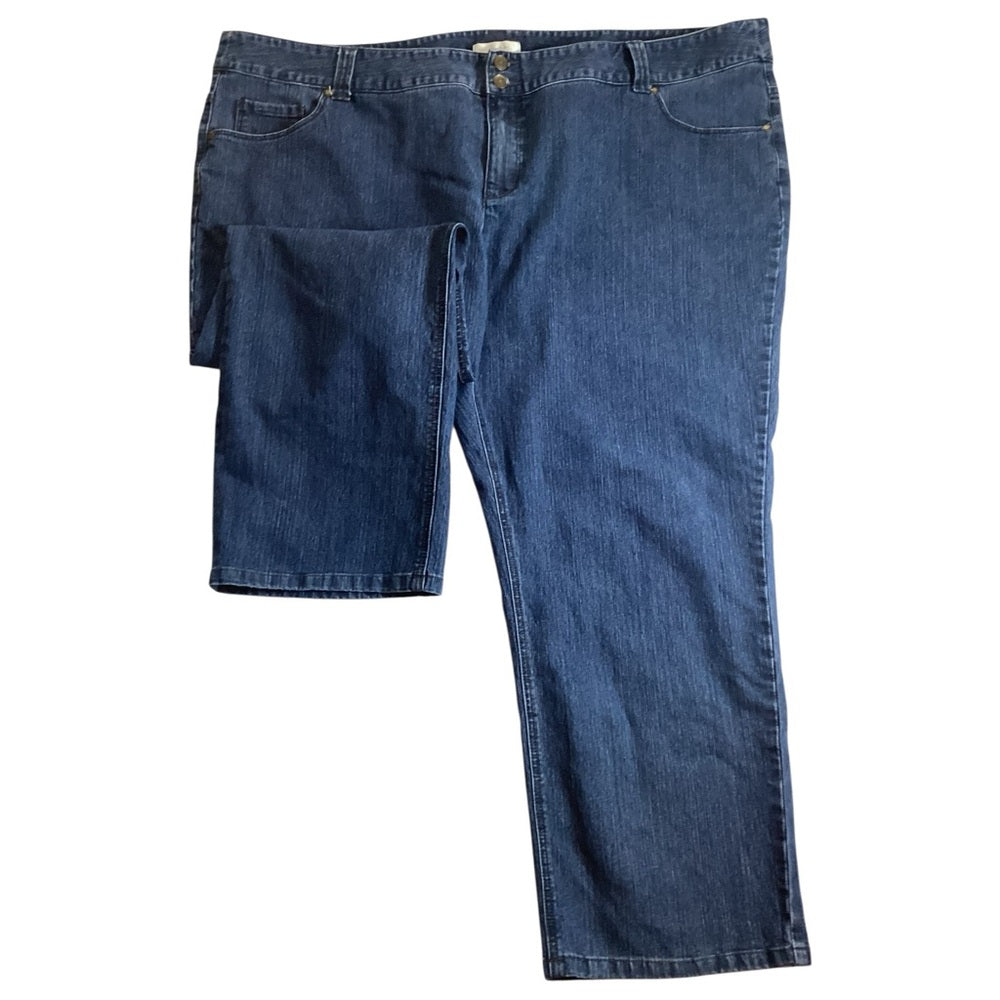 CJ Banks Classic Blue Straight Leg Jeans, Petite, Stretch, Plus Size 28