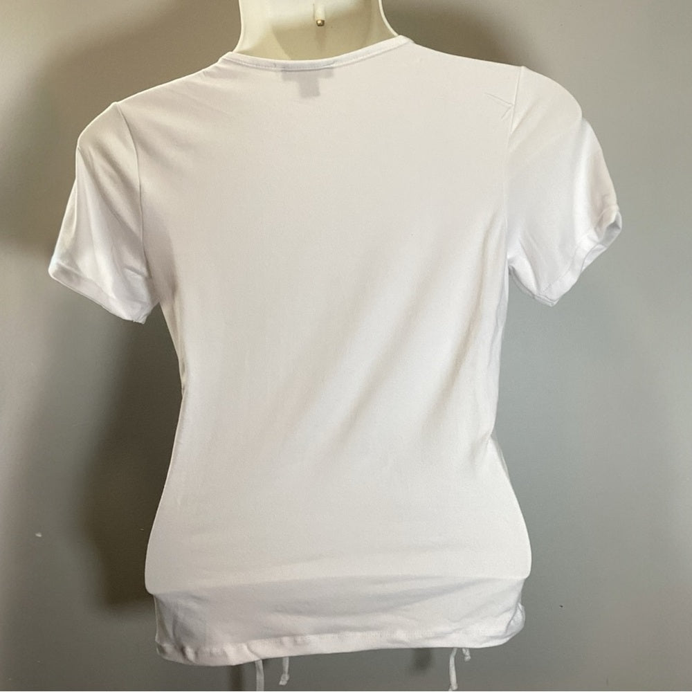 Plus Size, White Fitted Short Sleeve Tie Front T-Shirt, Size 3X