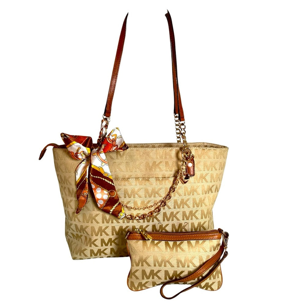 Michael Kors Beige Signature Tote with Pouch, Preloved