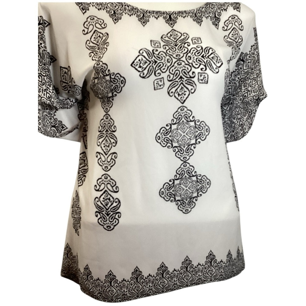 Catherines Elegant Black and White Patterned Blouse, Flawy, Plus Size 3X