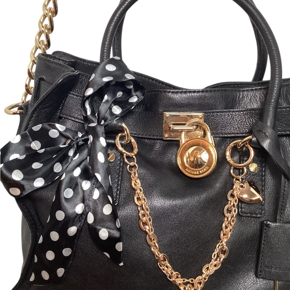 Michael Kors Black Shoulder Bag with Gold Chain and Polka Dot Bow