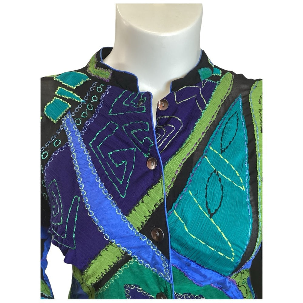 Chico's Artistic Green and Blue Button Down Shirt, Plus Size 16 (3)