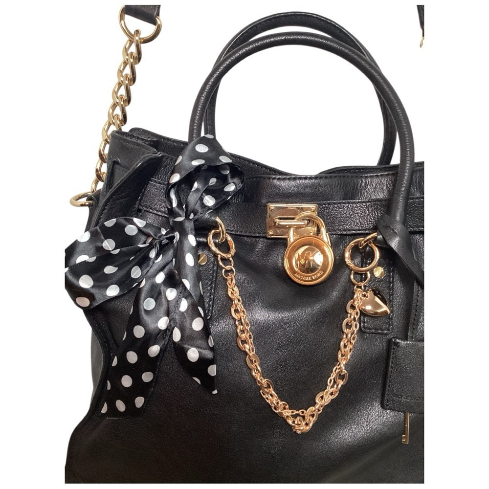 Michael Kors Black Shoulder Bag with Gold Chain and Polka Dot Bow