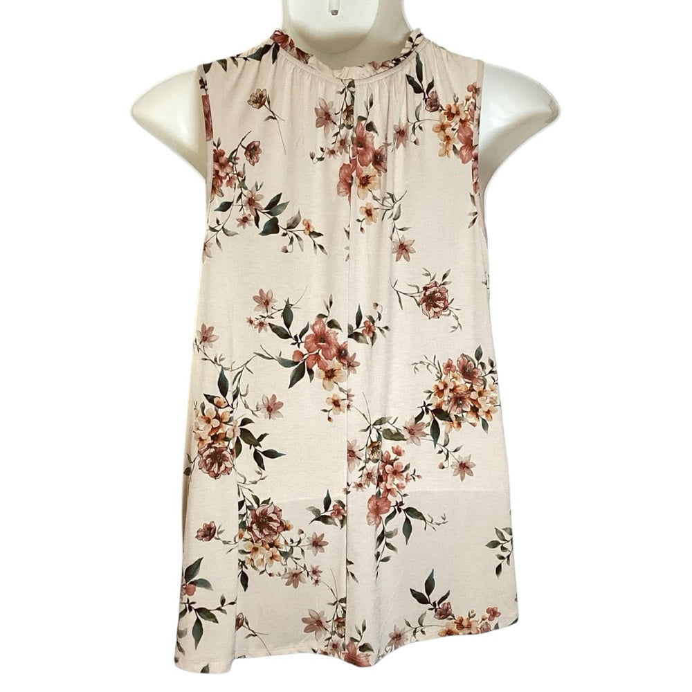 NAIF Cream Floral Sleeveless Tie Front Blouse, Plus Size 2X