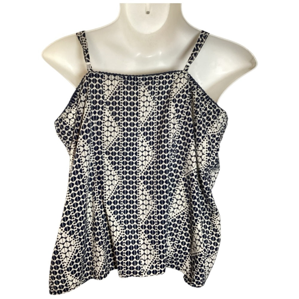 Floral Two Piece Set Sleeveless Wrap Blouse in Navy and White, Plus Size 2X