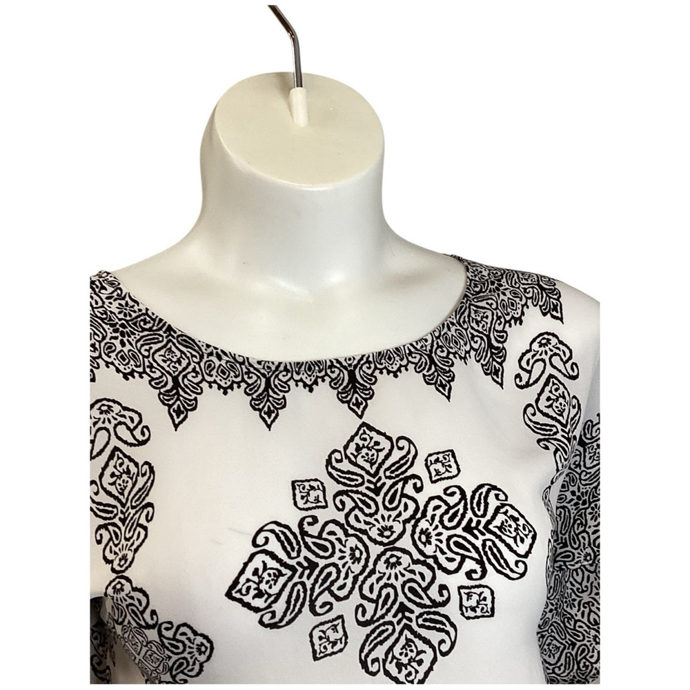 Catherines Elegant Black and White Patterned Blouse, Flawy, Plus Size 3X