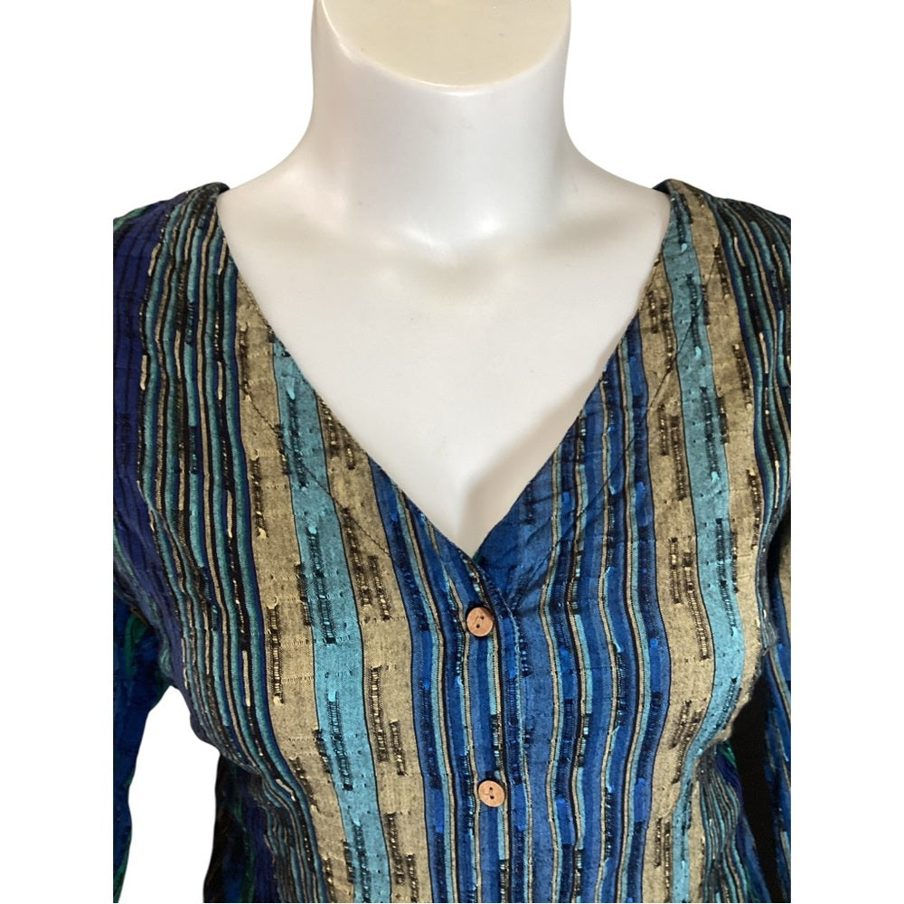 Roaman's Blue and Green Striped Button Down Shirt Size 3X.
