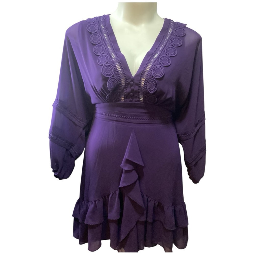 City Chic Deep Purple Ruffle Robe Plus Size 18 (1X)