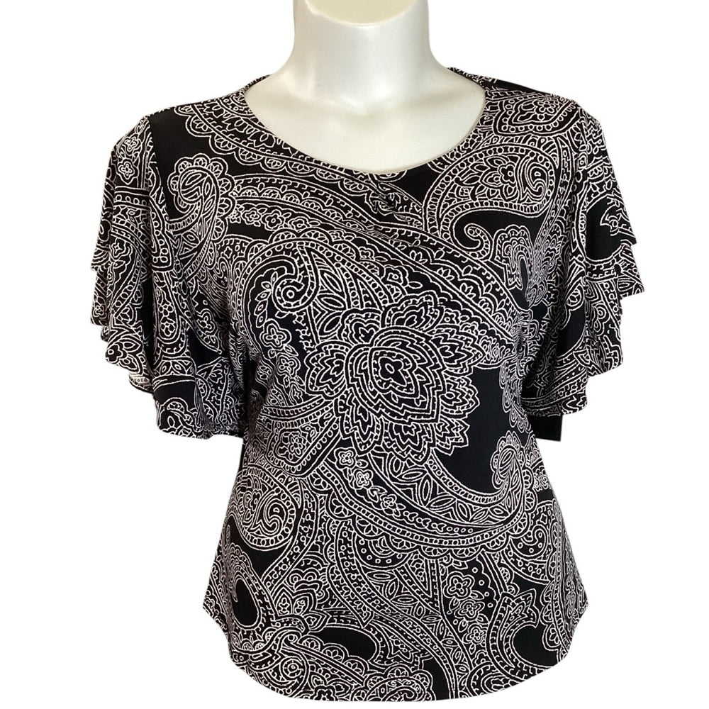 Liz Claiborne Black and White Paisley Blouse