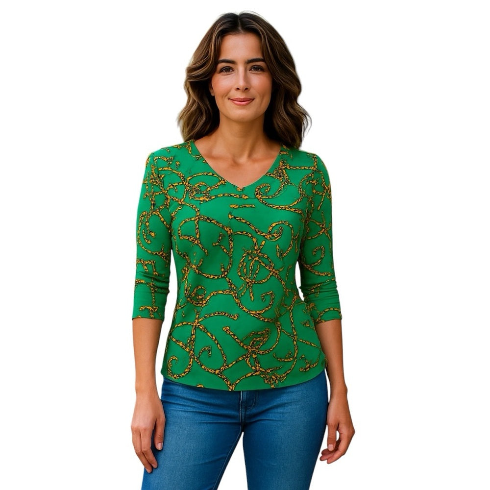 Susan Graver Teal Blouse with Chain Design, Plus Size 1X
