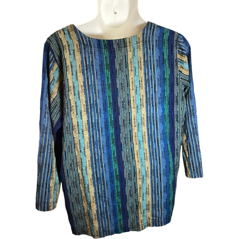 Roaman's Blue and Green Striped Button Down Shirt Size 3X.