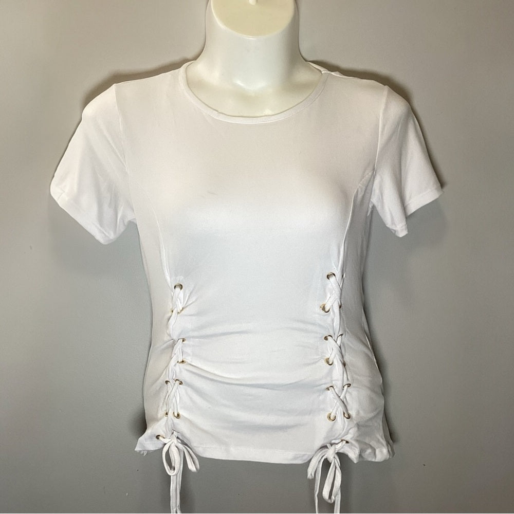 Plus Size, White Fitted Short Sleeve Tie Front T-Shirt, Size 3X