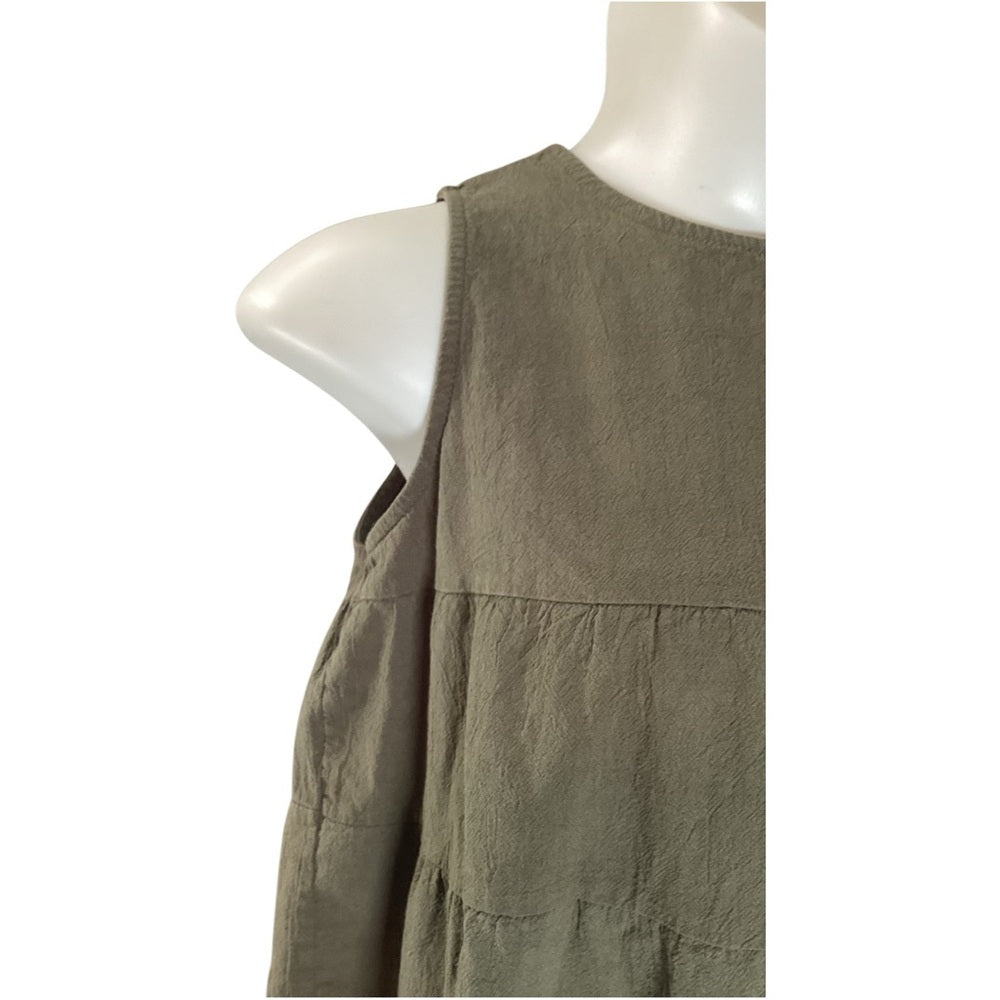 Olive Sleeveless Tiered Blouse, Stretch, Plus Size 2X