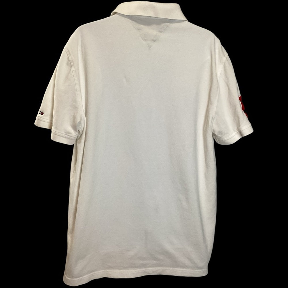 Tommy Hilfiger Cream Polo with Navy and Orange Accents, Size XL