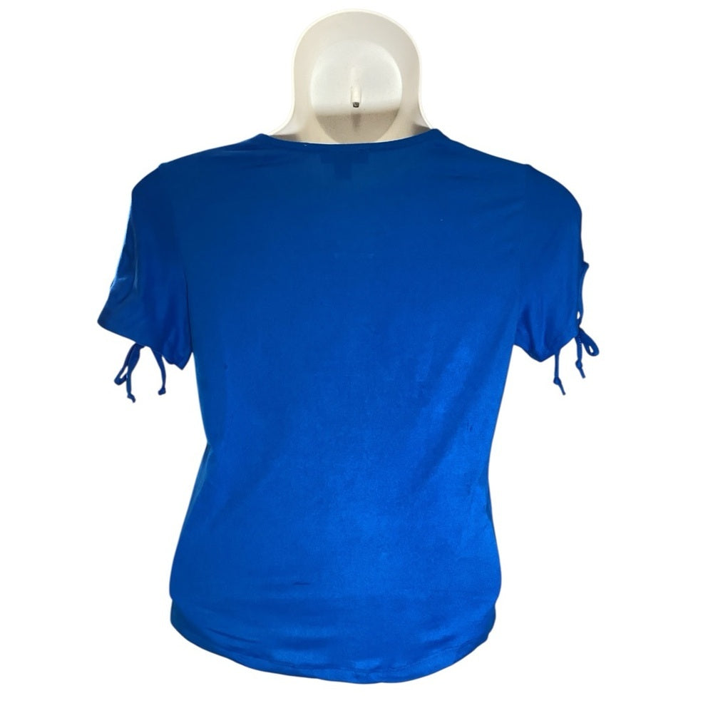 Plus Size Blue Fitted Tie Front Short Sleeve Tee, Size 4X
