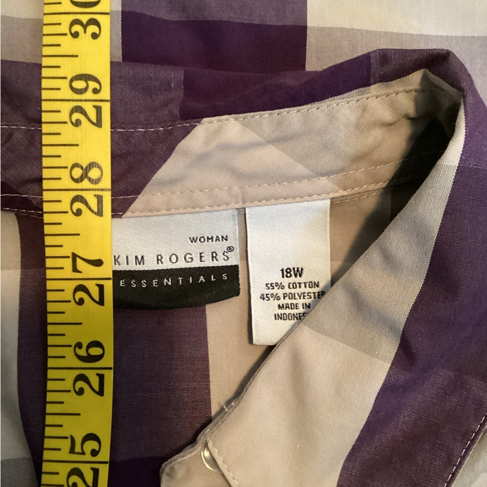 Kim Rogers Checkered Blouse in Purple and Tan, Plus Size 18 (2X)