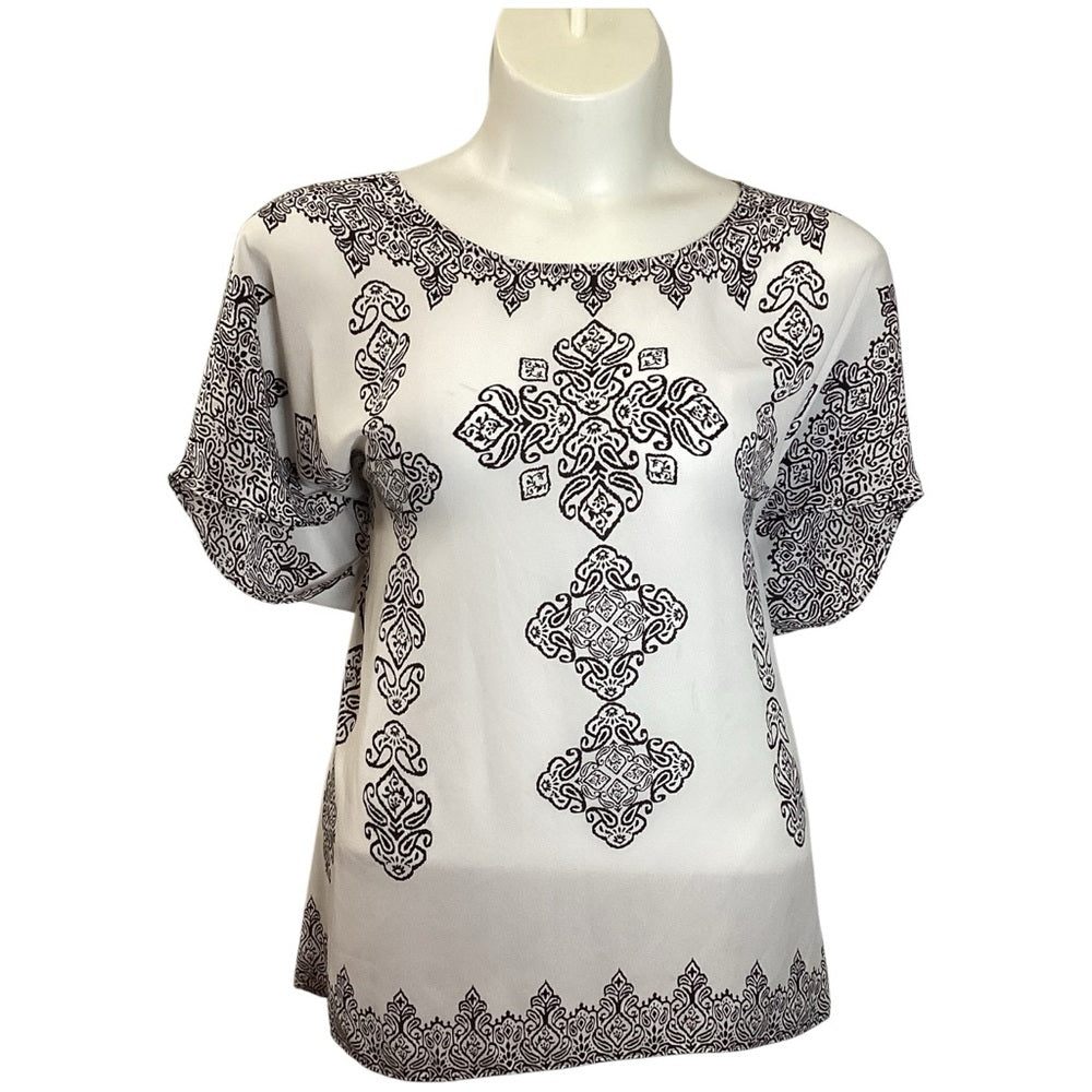 Catherines Elegant Black and White Patterned Blouse, Flawy, Plus Size 3X