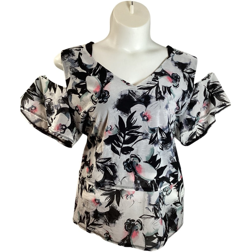Lane Bryant Black and Pink Floral Blouse, Stretch, Plus Size 26/28, 4X
