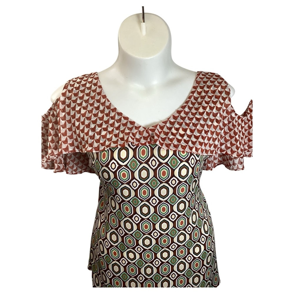 Cato Cold Shoulder Geometric Blouse - Red and Green Plus Size 4X