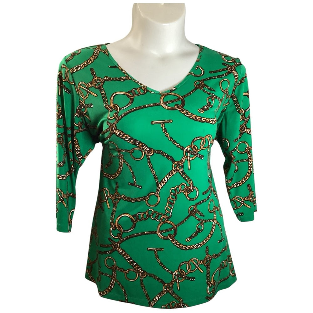 Susan Graver Teal Blouse with Chain Design, Plus Size 1X