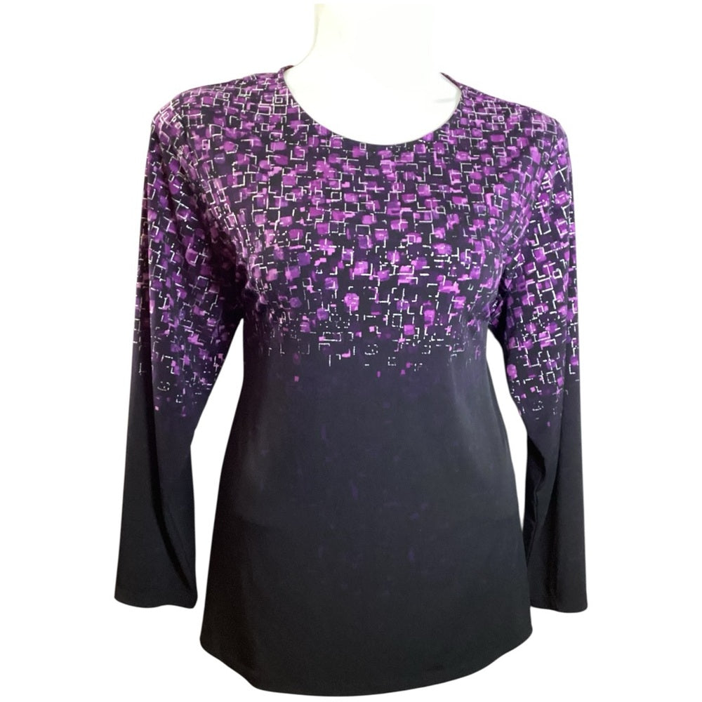 Susan Graver Purple and Black Blouse, Stretch, Plus Size 3X